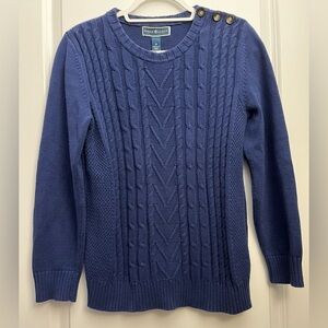 Karen Scott Women’s Blue Cable Knit Sweater with Shoulder Buttons (Size M)